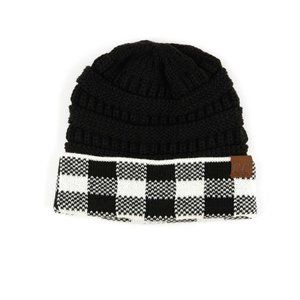 CC C.C Beanie Buffalo Plaid Black & White Beanie